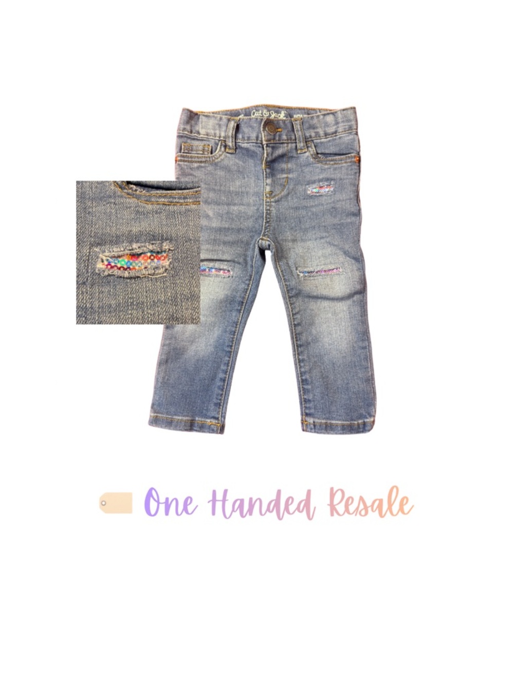 🌈 Cat & Jack Kids Blue Denim Jeans w/ Iridescent Sparkle Detail Girls 18M